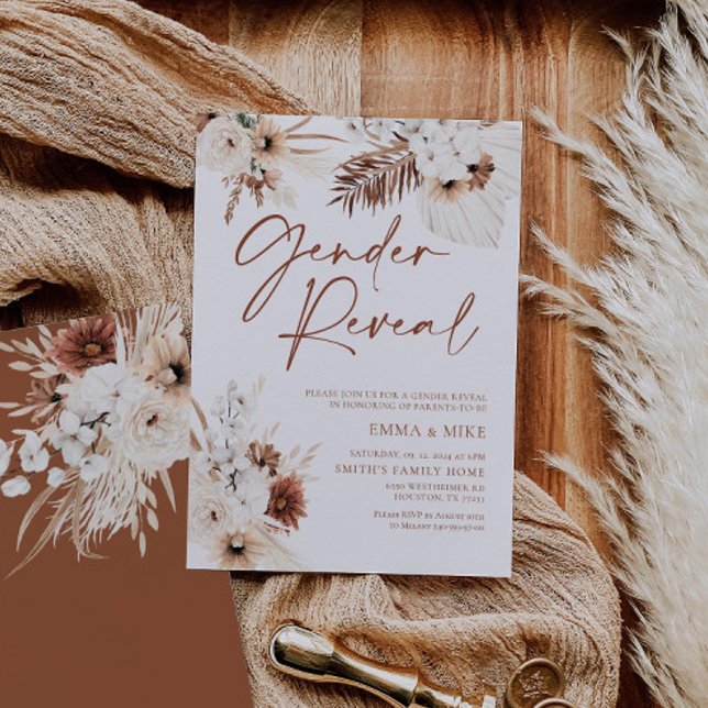 Boho Gender Reveal Invitation with Pampas  (Creator Uploaded)