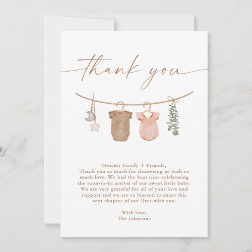 Boho Gender Reveal Thank You Card  Neutral Reveal