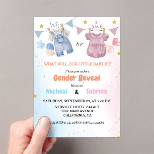 Boho Gender Reveal Vintage Baby Clothesline Acrylic Invitations