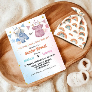 Boho Gender Reveal Vintage Baby Clothesline Invitation