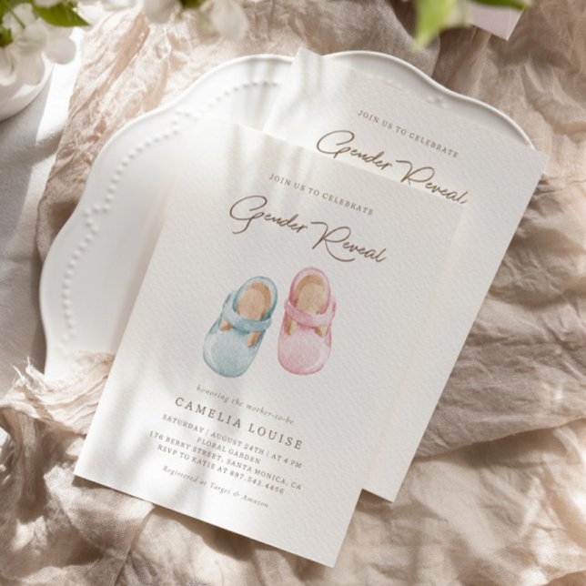 Boho Gender Reveal Vintage Baby Shoes Invitation (Creator Uploaded)