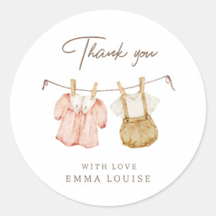Boho Gender Reveal Vintage Baby Shower Clothes Classic Round Sticker