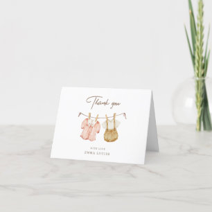 Boho Gender Reveal Vintage Baby Shower Clothes Thank You Card