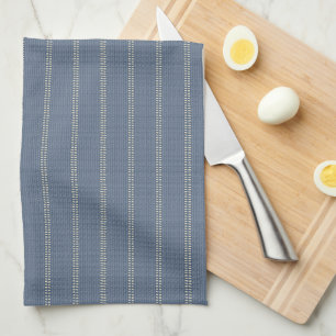 Boho geo simple lines beige denim blue rustic kitchen towel