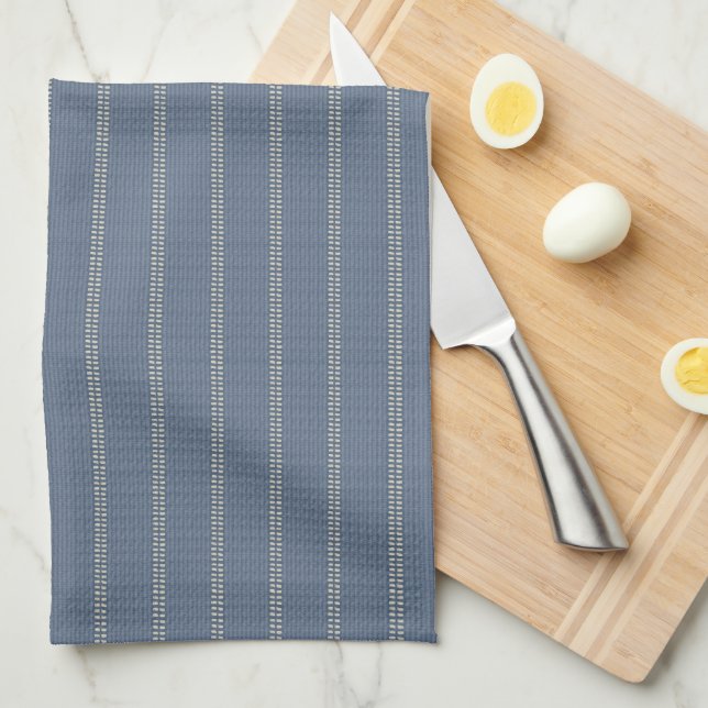 Boho geo simple lines beige denim blue rustic kitchen towel (Quarter Fold)