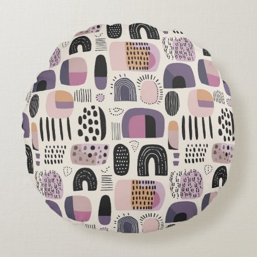 Boho Geometric Abstract Pattern Round Pillow
