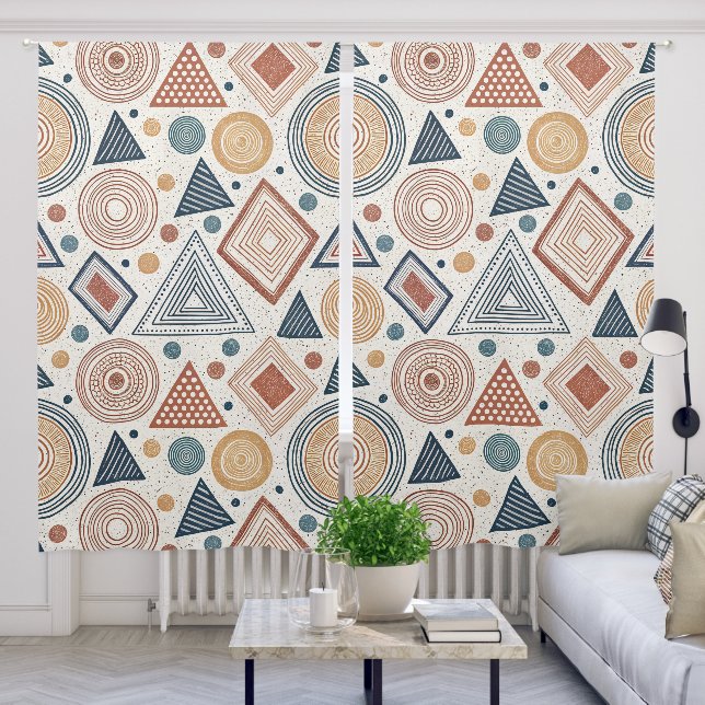 Boho Geometric Abstract Shapes Terracotta Pattern Blackout Curtains (Living Room)