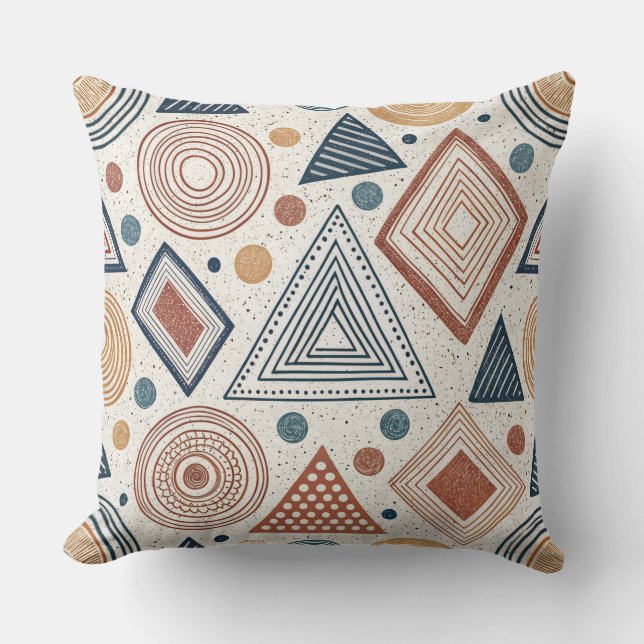 Boho Geometric Abstract Shapes Terracotta Pattern Throw Pillow (Front)