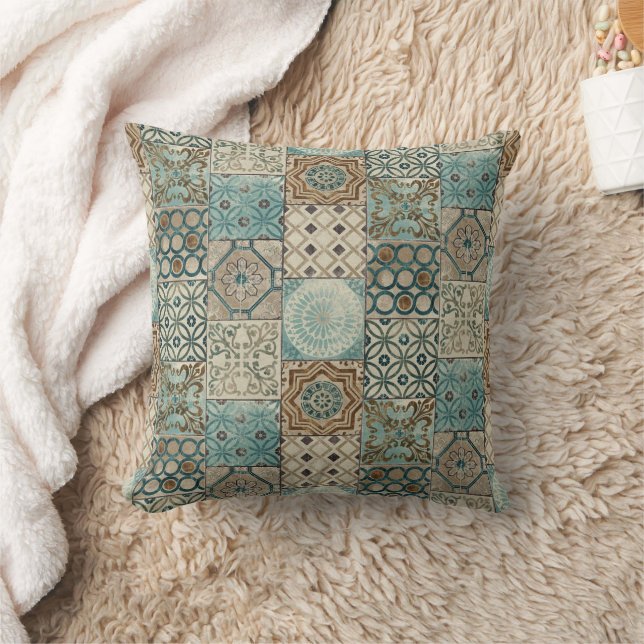 Boho Geometric Andalusian Moroccan Style Throw Pillow (Blanket)