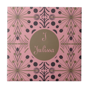 Boho Geometric Arrow Pink Personalized Ceramic Tile