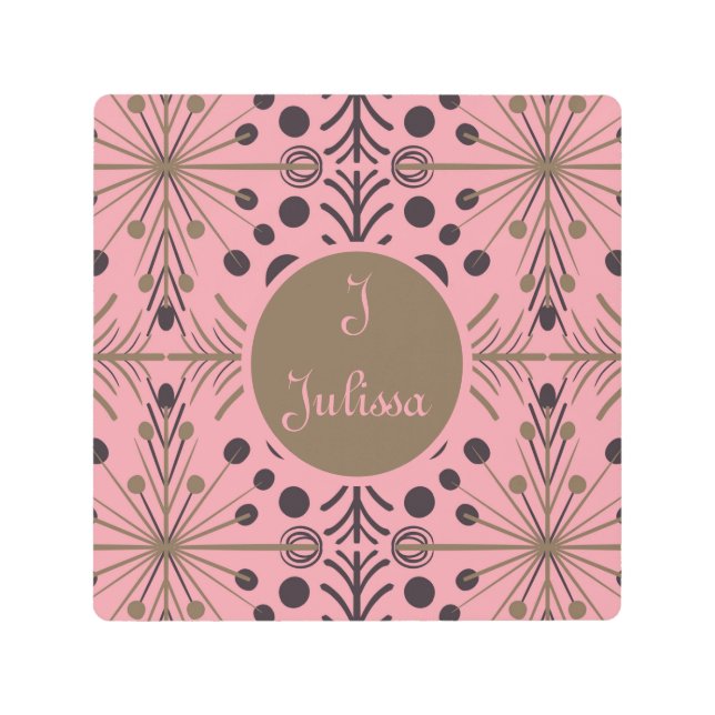 Boho Geometric Arrow Pink Personalized Metal Print (Front)