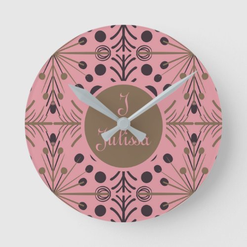 Boho Geometric Arrow Pink Personalized Round Clock