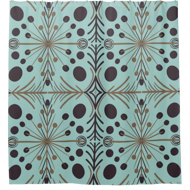 Boho Geometric Arrow Turquoise Pattern Shower Curtain (Front)