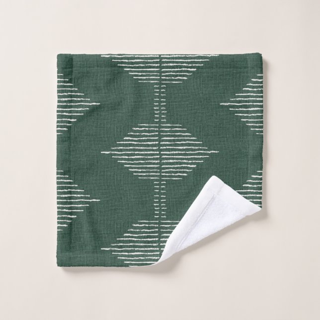 Boho Geometric Bath Towels in Emerald Green (Wash Cloth)