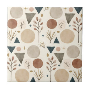 Boho Geometric Botanical Pattern Design 385 Ceramic Tile