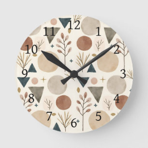 Boho Geometric Botanical Pattern Design 385 Round Clock