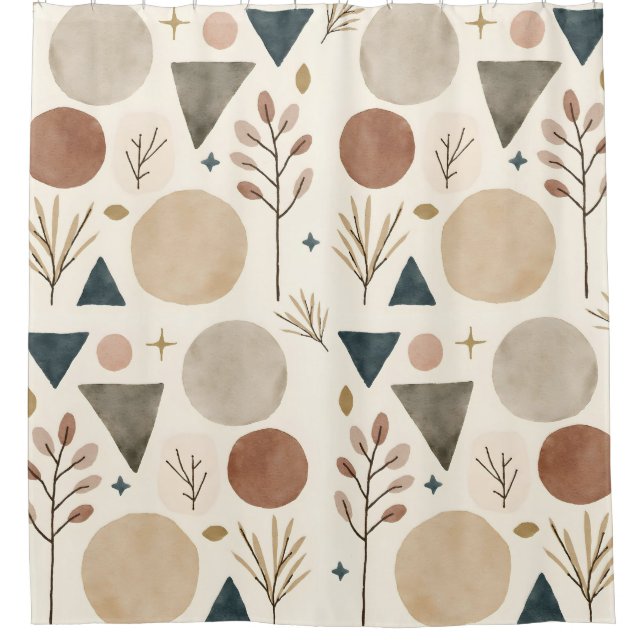 Boho Geometric Botanical Pattern Design 385 Shower Curtain (Front)