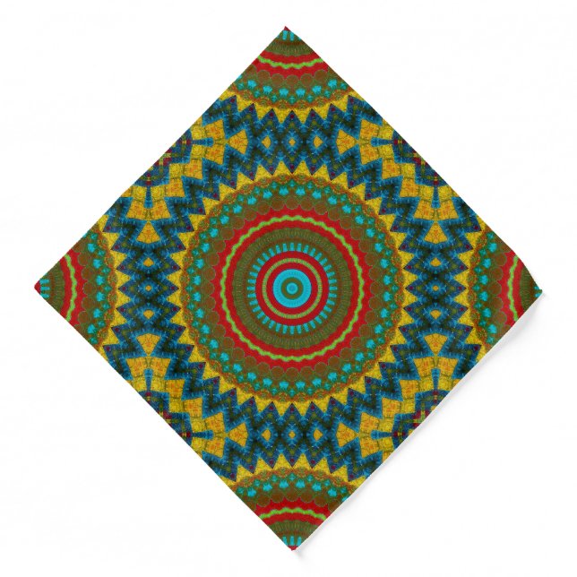 Boho Geometric Brown Red Yellow Blue Ethnic Tribal Bandana (Front)