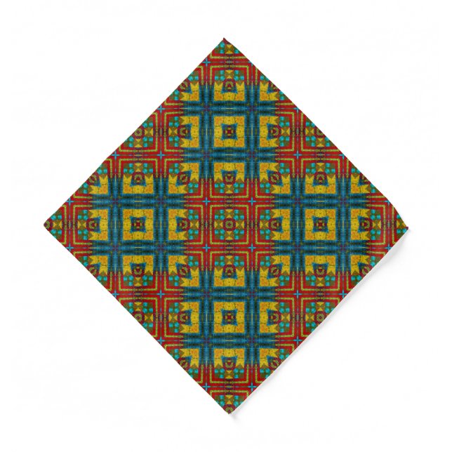 Boho Geometric Brown Red Yellow Blue Ethnic Tribal Bandana (Front)