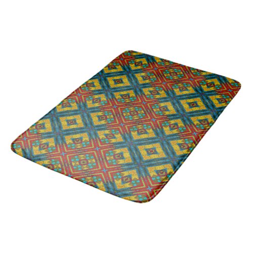 Boho Geometric Brown Red Yellow Blue Ethnic Tribal Bath Mat