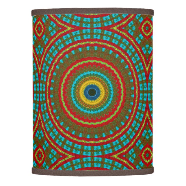 Boho Geometric Brown Red Yellow Blue Ethnic Tribal Lamp Shade (Front)