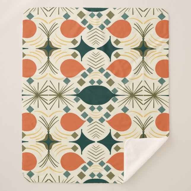 Boho Geometric Colorful Diamond Pattern Sherpa Blanket (Front)