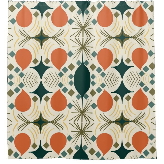 Boho Geometric Colorful Diamond Pattern Shower Curtain (Front)