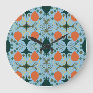 Boho Geometric Diamond Blue Coffee Large Clock
