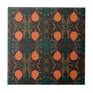Boho Geometric Diamond Brown Ceramic Tile