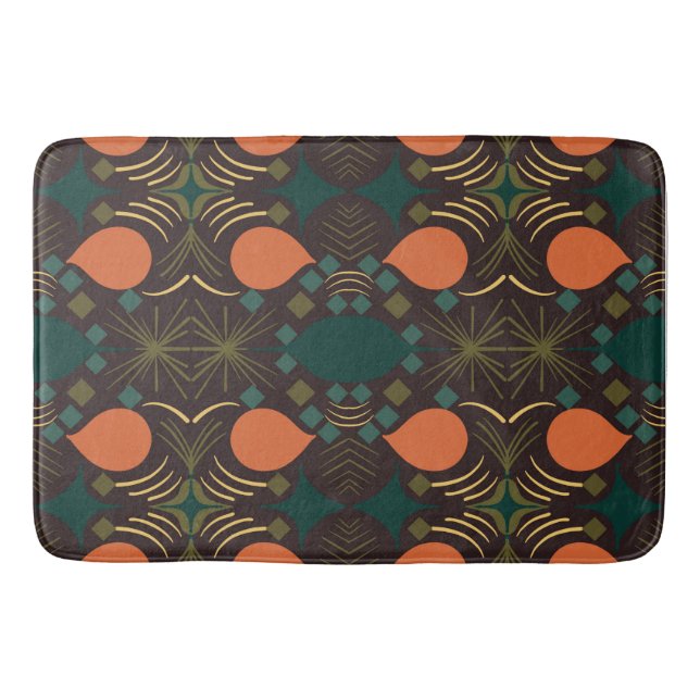 Boho Geometric Diamond Brown Pattern  Bath Mat (Front)