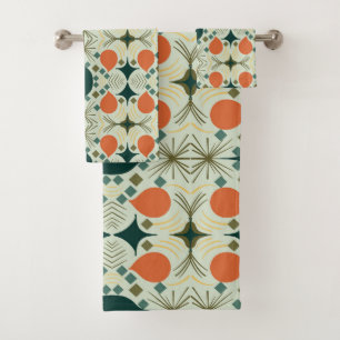 Boho Geometric Diamond Mint Pattern Bath Towel Set
