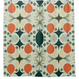 Boho Geometric Diamond Mint Pattern Shower Curtain