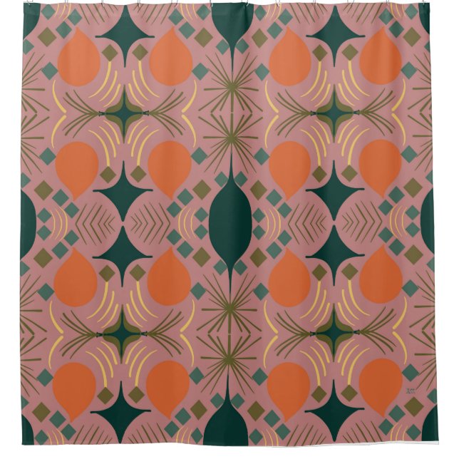 Boho Geometric Diamond Pink Shower Curtain (Front)