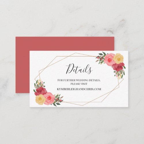 Boho Geometric Dusty Rose Floral Wedding Website Enclosure Card