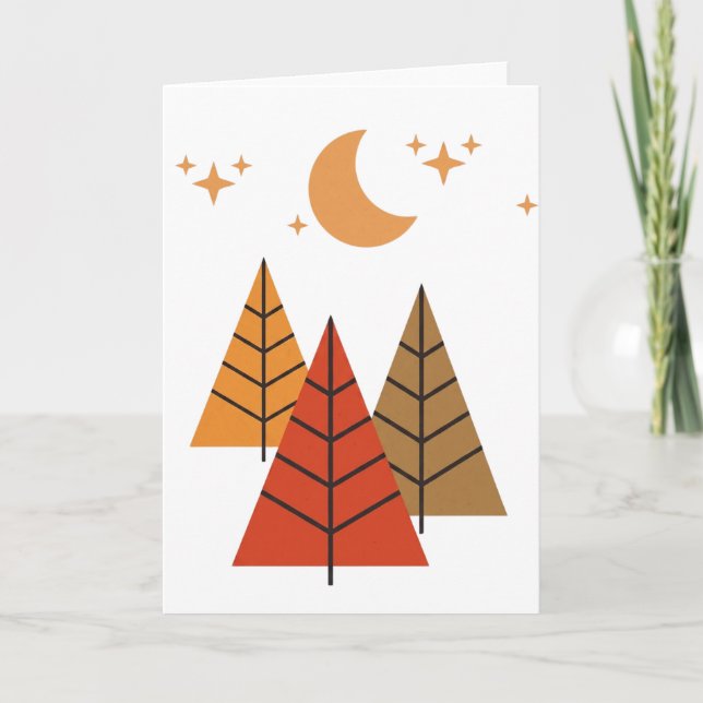 Boho Geometric Forest – Minimalist Pine Trees Holiday Card (Front)