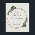Boho Geometric Gold Greenery Budget Bridal Shower Flyer<br><div class="desc">Modern boho budget bridal shower invitation flyer with your event details inside of a gold geometric frame surrounded by greenery and white flowers. A botanical design that is perfect for a bohemian celebration in the summer. These cheap bridal shower invitations are printed on sheets of paper for a budget friendly...</div>