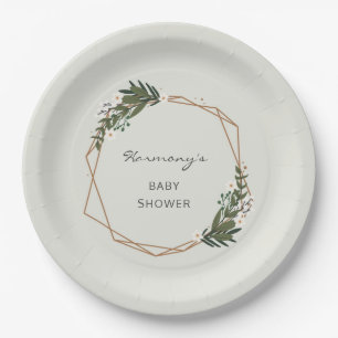 Boho Geometric Greenery Gender Neutral Baby Shower Paper Plates
