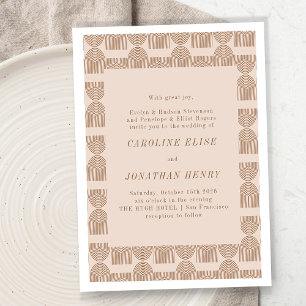 Boho Geometric Lines Terracotta Formal Wedding Invitation