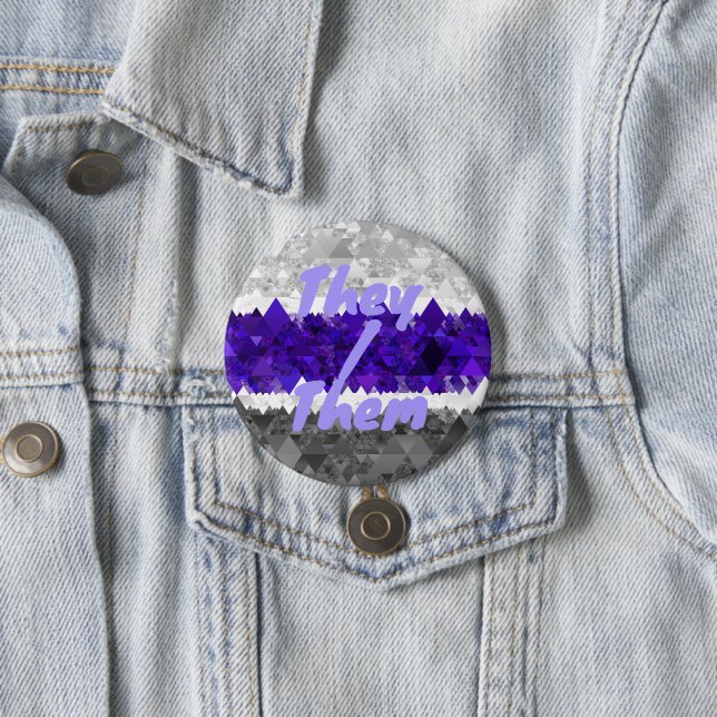 Boho Geometric Mod Retro Greygender Pride Flag Button (In Situ)