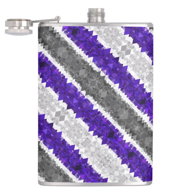 Boho Geometric Mod Retro Greygender Pride Flag Flask (Opened)
