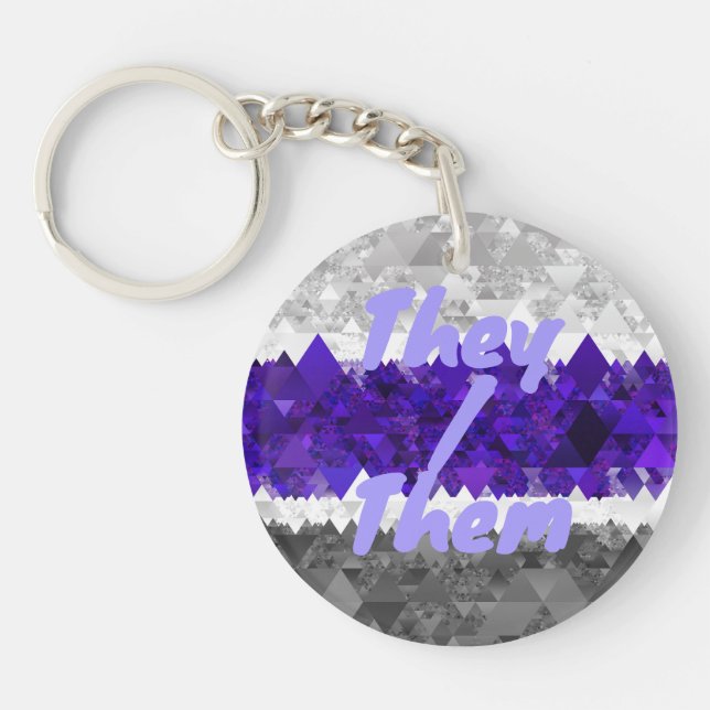 Boho Geometric Mod Retro Greygender Pride Flag Keychain (Front)