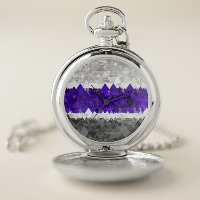 Boho Geometric Mod Retro Greygender Pride Flag Pocket Watch (Inside)