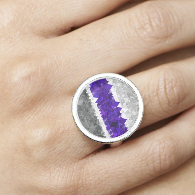 Boho Geometric Mod Retro Greygender Pride Flag Ring (In Situ)