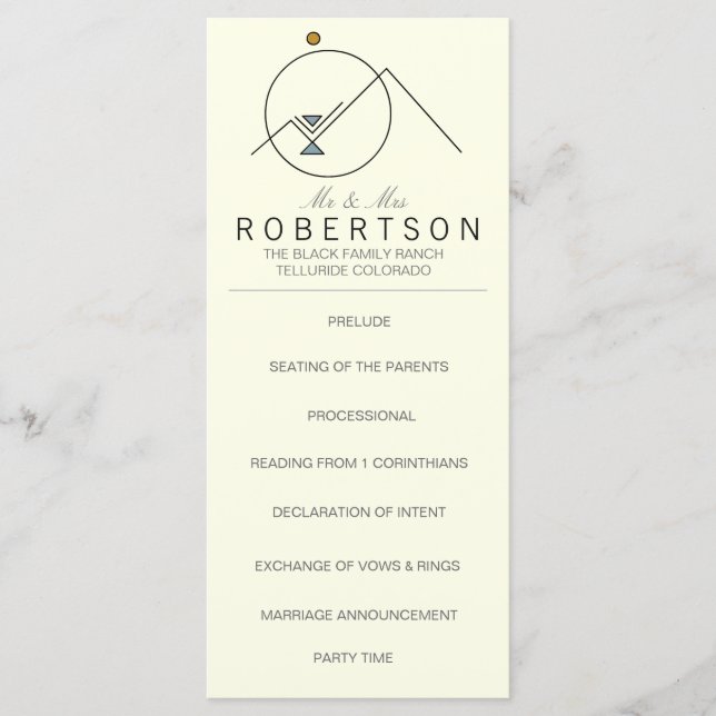 Boho Geometric Mountains | Wedding Rackcard Program (Front)