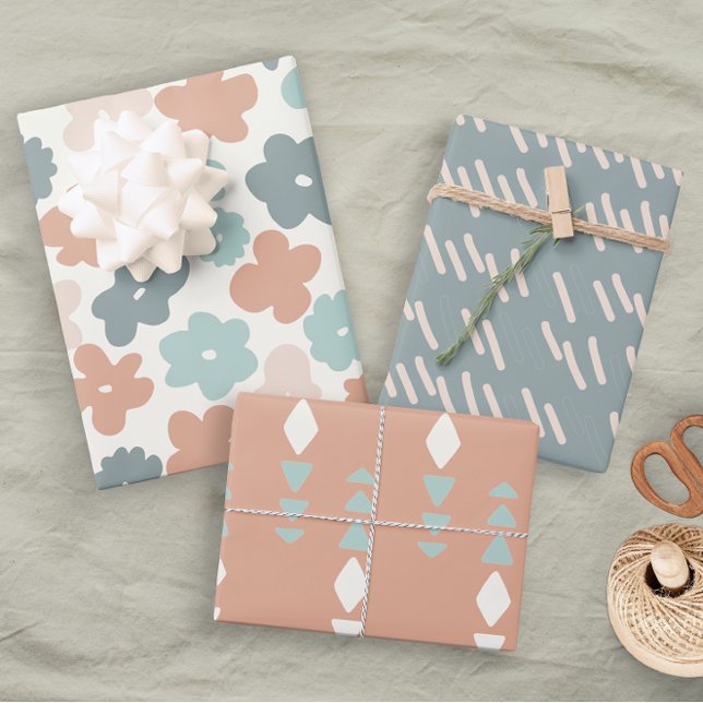 Boho Geometric Neutral Fun Floral Pastel Wrapping Paper Sheets (Creator Uploaded)