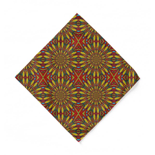  Boho Geometric Red Yellow Sunflower Tribal Ethnic Bandana (Front)