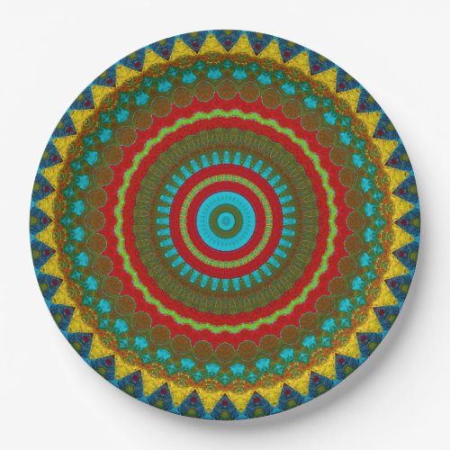  Boho Geometric Red Yellow Teal Cool Ethnic Tribal Paper Plates