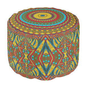  Boho Geometric Red Yellow Teal Cool Ethnic Tribal Pouf