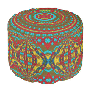  Boho Geometric Red Yellow Teal Cool Ethnic Tribal Pouf