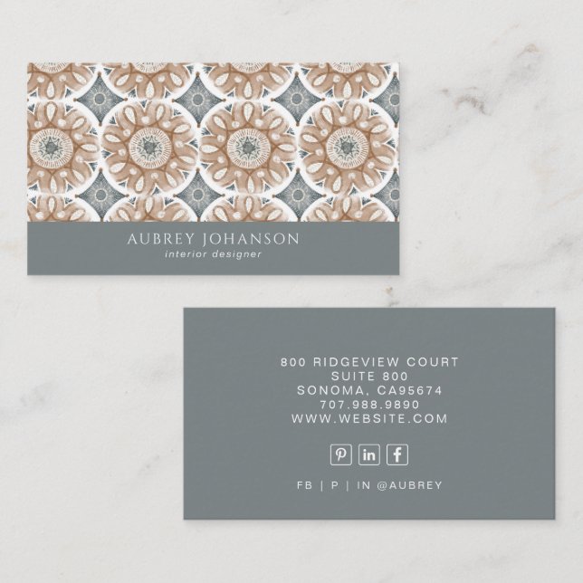 Boho Geometric Shapes Interior Designer Business Card (Front/Back)
